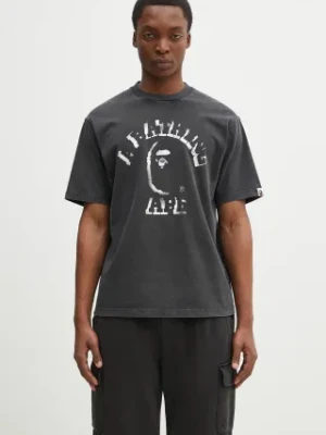A Bathing Ape t-shirt bawełniany Garment Dye Spray Print College męski kolor czarny z nadrukiem 1L30109345