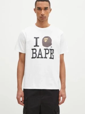 A Bathing Ape t-shirt bawełniany I Love Bape męski kolor biały z nadrukiem 1K80110043