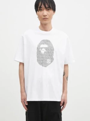 A Bathing Ape t-shirt bawełniany LUX SPORT PATTERN APE HEAD RELAXED FIT TEE męski kolor biały z nadrukiem 1K80110322