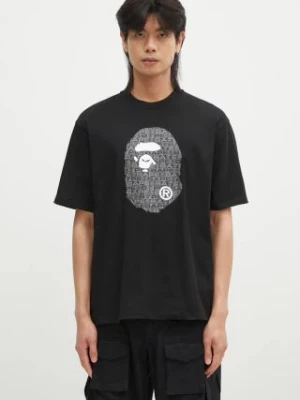 A Bathing Ape t-shirt bawełniany LUX SPORT PATTERN APE HEAD RELAXED FIT TEE męski kolor czarny z nadrukiem 1K80110322