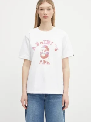 A Bathing Ape t-shirt bawełniany Map Camo College damski kolor biały 1L30210069