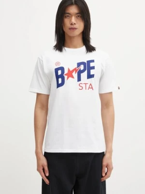 A Bathing Ape t-shirt bawełniany męski kolor biały z nadrukiem 001TEL301022M