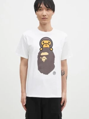 A Bathing Ape t-shirt bawełniany MILO ON APE HEAD TEE męski kolor biały z nadrukiem 2K80110002