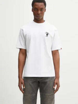 A Bathing Ape t-shirt bawełniany One Point College męski kolor biały z aplikacją 1L30110304