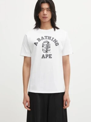 A Bathing Ape t-shirt bawełniany Palm Tree Camo College męski kolor biały z nadrukiem 1L30110025