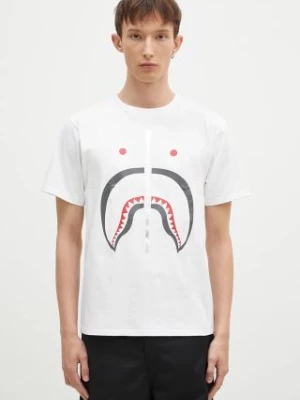 A Bathing Ape t-shirt bawełniany Shark męski kolor biały z nadrukiem 1K80110003