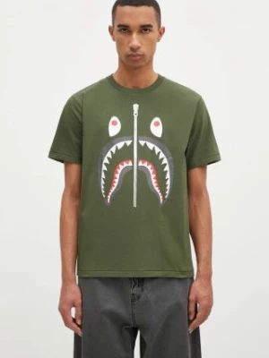 A Bathing Ape t-shirt bawełniany Shark męski kolor zielony z nadrukiem 1K80110003