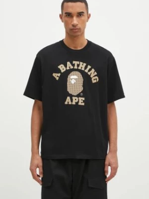 A Bathing Ape t-shirt bawełniany Sta Houndstooth College męski kolor czarny z nadrukiem 1K80110338