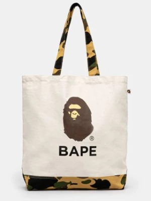 A Bathing Ape torba bawełniana 1St Camo Ape Head Tote Bag kolor beżowy 1K80189009