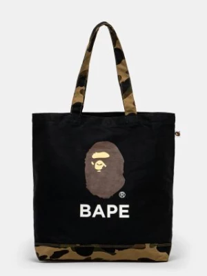 A Bathing Ape torba bawełniana 1St Camo Ape Head Tote Bag kolor czarny 1K80189009