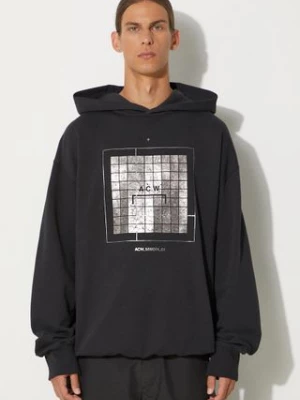 A-COLD-WALL* bluza bawełniana Foil Grid Hoodie męska kolor czarny z kapturem z nadrukiem ACWMW074.-BLACK