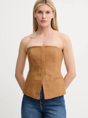 A.L.C. top lniany Renee damska kolor brązowy gładka 5TOPS01851