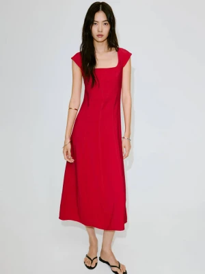 A-line dress with a bow back czerwony - Kobieta - - MANGO