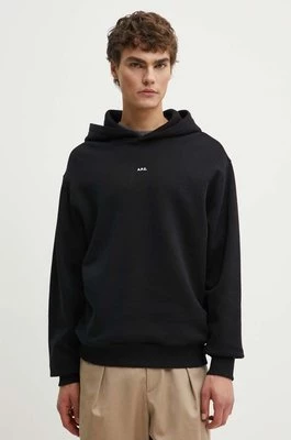 A.P.C. bluza bawełniana hoodie boxy micro logo GOTS męska kolor czarny z kapturem gładka COHBX.H27911