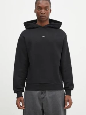 A.P.C. bluza bawełniana hoodie boxy micro logo GOTS męska kolor czarny z kapturem gładka COHBX.H27911