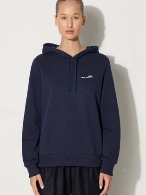 A.P.C. bluza bawełniana Hoodie Item F damska kolor granatowy z kapturem gładka COEAS.F27674-PECHE