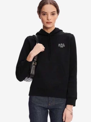 A.P.C. bluza bawełniana Hoodie Manuela damska kolor czarny z kapturem z aplikacją COEZD.F27760-OFFWHITE