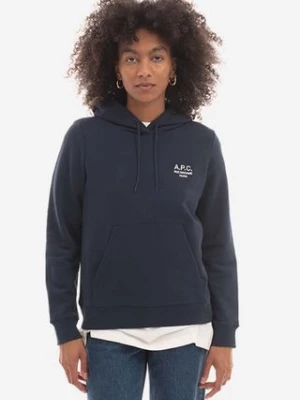 A.P.C. bluza bawełniana Hoodie Manuela damska kolor granatowy z kapturem z aplikacją COEZD.F27760-OFFWHITE