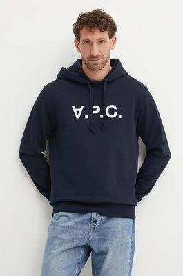 A.P.C. bluza bawełniana hoodie standard grand vpc GOTS kolor granatowy z kapturem COHBN.M27908