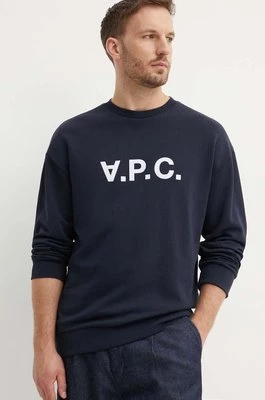 A.P.C. bluza bawełniana męska kolor granatowy z aplikacją