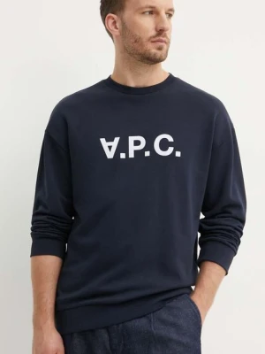 A.P.C. bluza bawełniana męska kolor granatowy z aplikacją