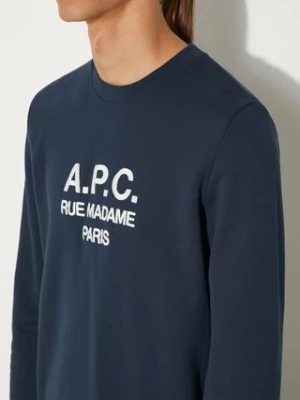 A.P.C. bluza bawełniana Rufus męska kolor granatowy z nadrukiem COEZD.H27500-MARINE