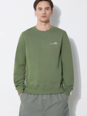 A.P.C. bluza bawełniana sweat item męska kolor zielony gładka COFBQ-H27608