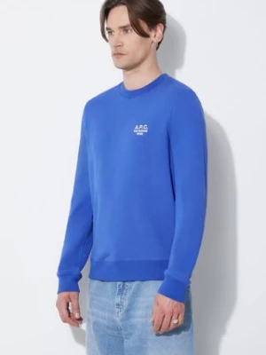 A.P.C. bluza bawełniana sweat rider męska kolor niebieski gładka COEZD-H27699