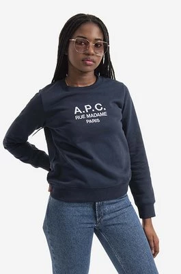 A.P.C. bluza bawełniana Sweat Tina damska kolor granatowy z aplikacją COEBH.F27561-MARINE