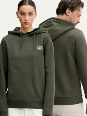 A.P.C. bluza hoodie standard rue madame GOTS kolor zielony z kapturem melanżowa COHBV.M27914