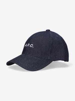 A.P.C. czapka z daszkiem Casquette Charlie kolor granatowy z aplikacją COCSX.M24069-INDIGO