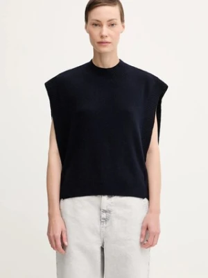 A.P.C. kamizelka wełniana Pull Mathilde damski kolor granatowy lekki z półgolfem WOASA.F23430