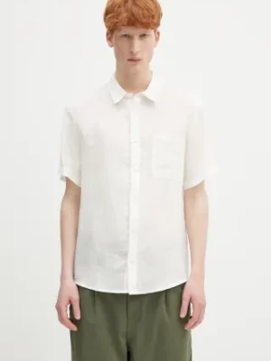 A.P.C. koszula lniana chemisette bellini logo męska kolor biały relaxed z kołnierzykiem klasycznym LIAEK.H12551