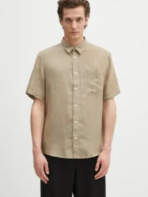 A.P.C. koszula lniana chemisette bellini logo męska kolor zielony relaxed z kołnierzykiem klasycznym LIAEK.H12551