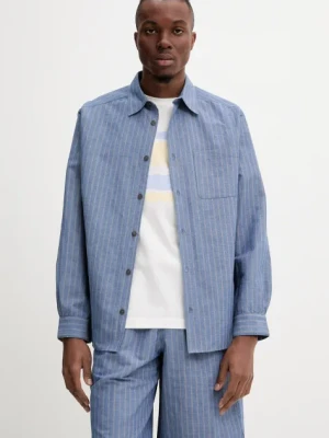 A.P.C. koszula z domieszką lnu chemise malo męska kolor niebieski relaxed z kołnierzykiem klasycznym COHFW.H12532
