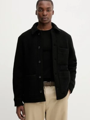 A.P.C. kurtka wełniana veste emile logo kolor czarny przejściowa WVBEH.H32029