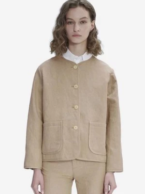 A.P.C. marynarka lniana kolor beżowy oversize gładka LIAEO.F02803-BEIGE