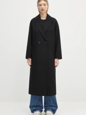 A.P.C. płaszcz wełniany Manteau Flora damski kolor czarny przejściowy dwurzędowy WOAJS.F01541
