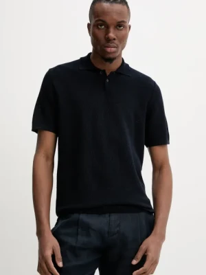 A.P.C. polo z domieszką lnu polo jay męski kolor granatowy gładki VIAJC.H23315