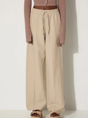 A.P.C. spodnie lniane kolor beżowy proste medium waist LIAEO.F08426-BEIGE