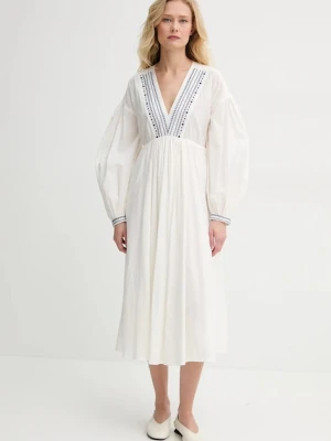 A.P.C. sukienka bawełniana robe anni kolor beżowy midi rozkloszowana COHHH.F35203