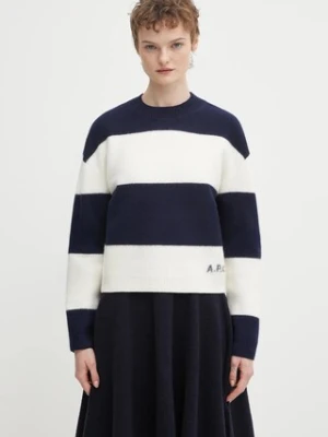 A.P.C. sweter wełniany pull penny damski kolor granatowy z półgolfem WVBDL.F23370