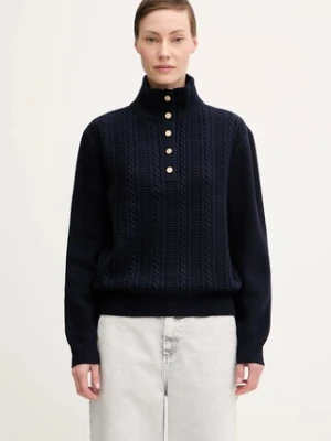 A.P.C. sweter wełniany Pull Thea damski kolor granatowy z półgolfem WVBCZ.F23426