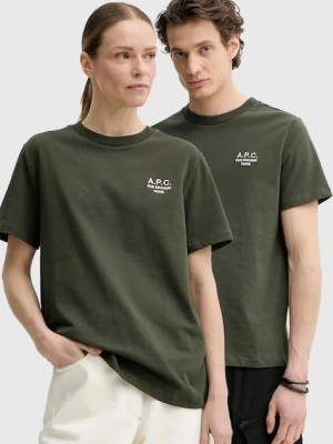 A.P.C. t-shirt bawełniany standard rue madame GOTS kolor zielony z aplikacją COHBU.M26388