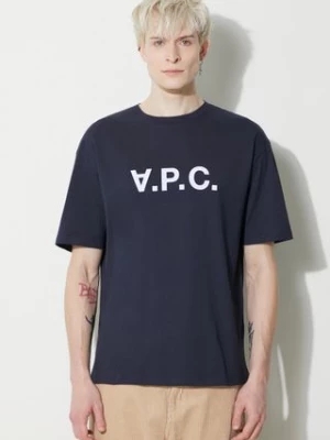 A.P.C. t-shirt bawełniany T-Shirt River męski kolor granatowy z nadrukiem COFDW.H26324.IAK