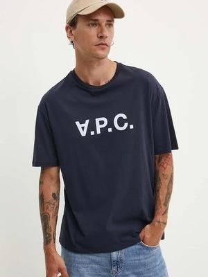 A.P.C. t-shirt bawełniany T-Shirt River męski kolor granatowy z nadrukiem COFDW.H26324.IAK