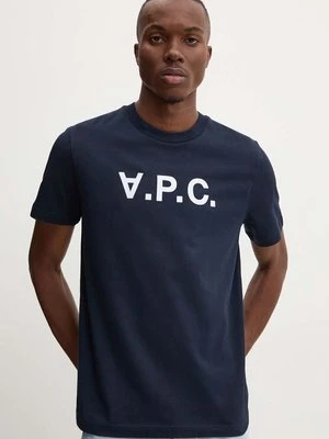 A.P.C. t-shirt bawełniany t-shirt standard grand vpc GOTS kolor granatowy z aplikacją COHBM.M26384