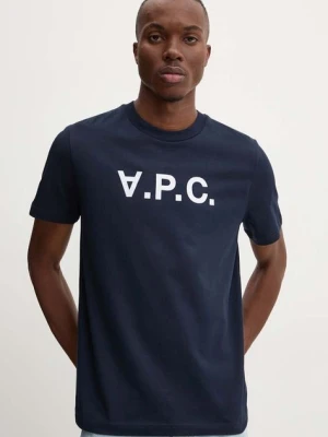 A.P.C. t-shirt bawełniany t-shirt standard grand vpc GOTS kolor granatowy z aplikacją COHBM.M26384