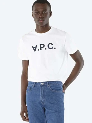 A.P.C. t-shirt bawełniany Vpc Blanc kolor biały z nadrukiem COBQX.H26586-DARKNAVY