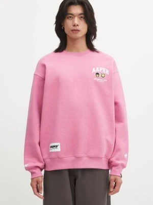 AAPE bluza Aaper Crew Neck męska kolor różowy z nadrukiem AAPSWMC366XAP